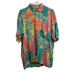 Kenny Flowers Island Classics Mens XL Tropical Palm Leaf Rayon Button Down Shirt